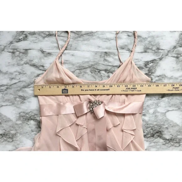 BCBG MAX AZRIA Strappy Dress Cascading Ruffle Silk Fairy Blush Pink Sz 2 - Picture 9 of 11